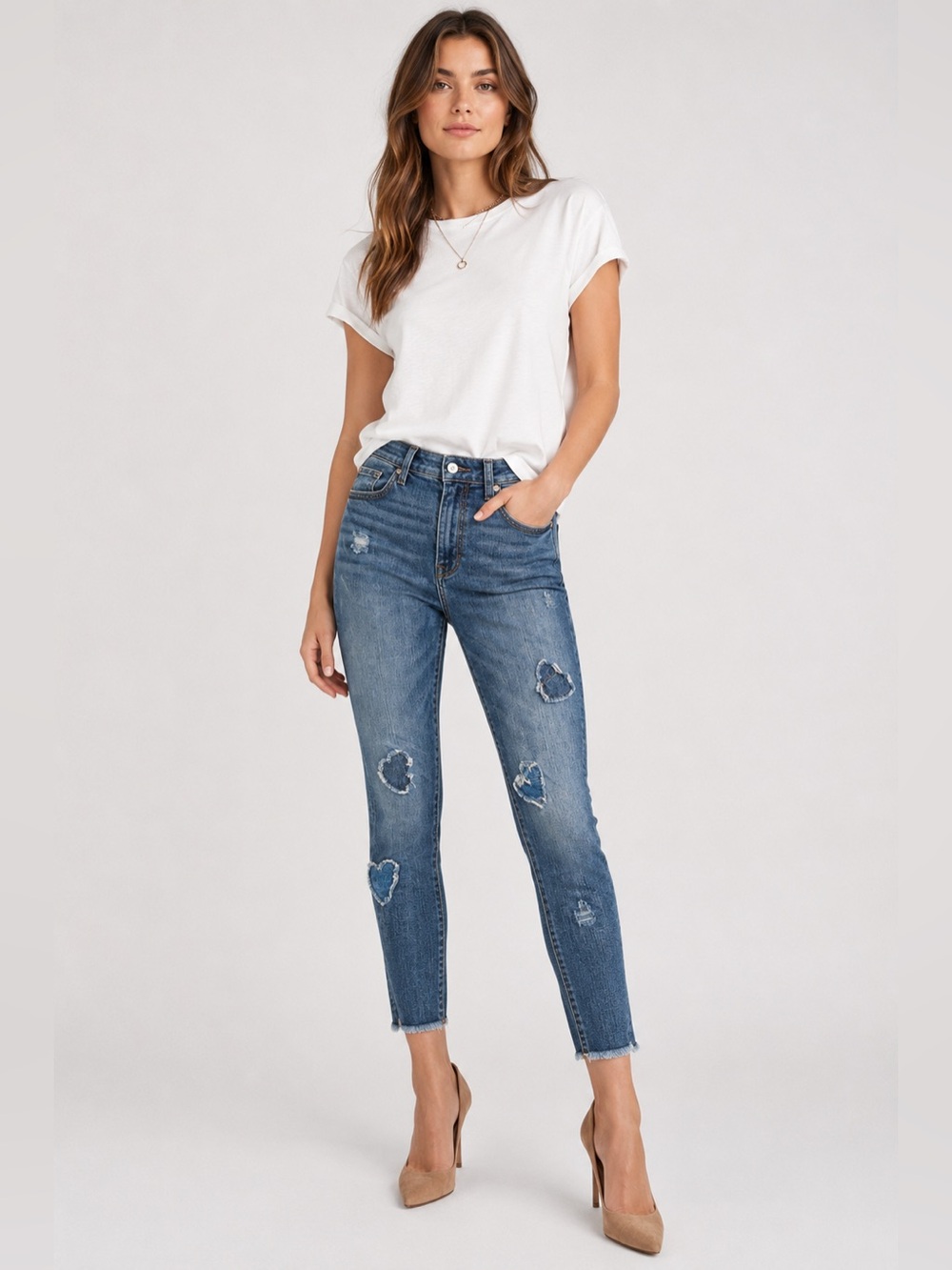 7 For All Mankind Distressed Heart Patch High Rise Skinny Jeans 31
